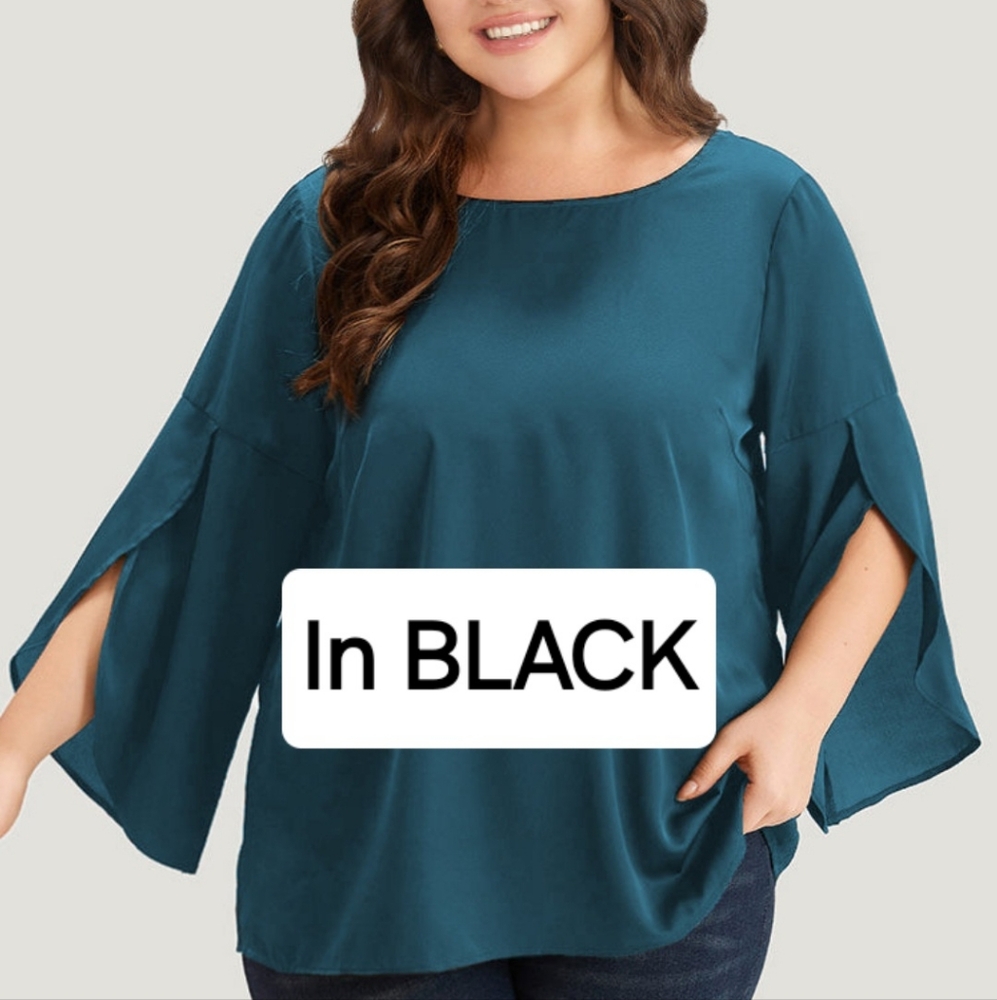 NWT Bloomchic 12 Black Wrap Flutter Sleeve Blouse L-1227